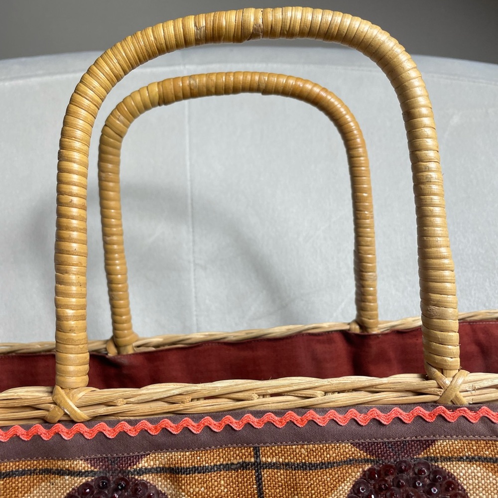 Unique Boho Chic Beaded Peach Wicker Bag Purse - Picture 6 of 13